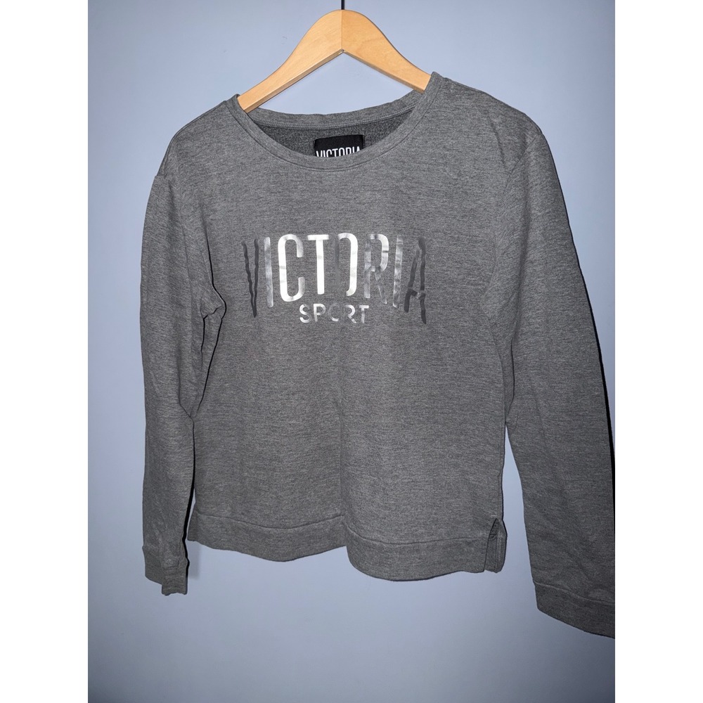 Victoria Sport Womens Heather Grey Metallic Logo Pullover Sweatshirt Size M